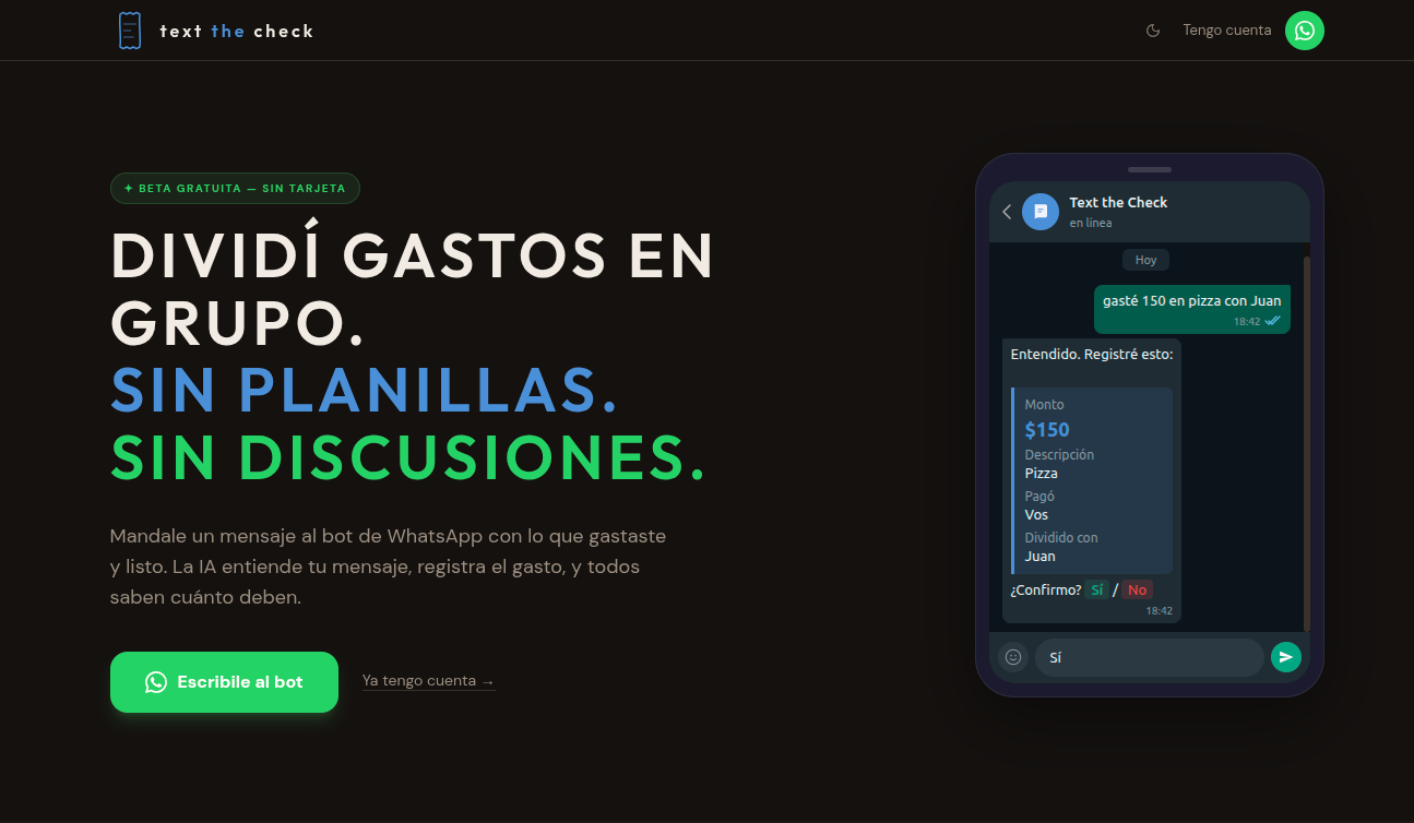 Text the Check: app de gastos compartidos sobre WhatsApp