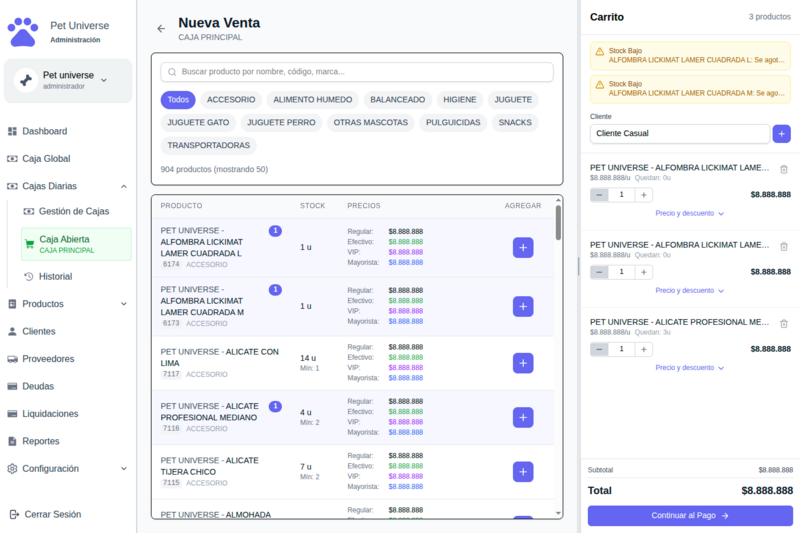 Pet Universe — sistema de gestión para pet shop