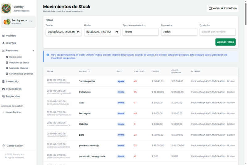 EmprendeVerde — movimientos de stock en tiempo real