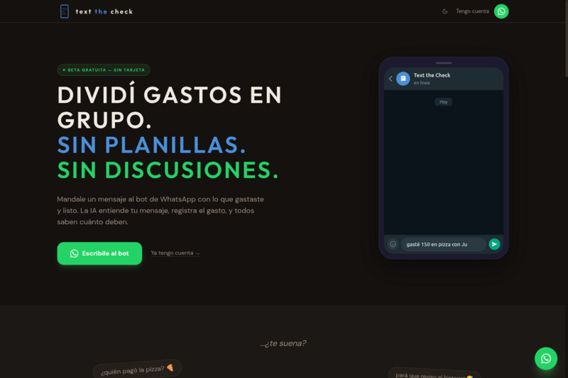 Text the Check — dashboard de gastos